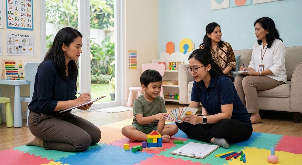 Sesi terapi anak di The TamTam Therapy Centre bersama psikolog, analis perilaku, dan speech therapist dengan proses observasi dan wawancara terintegrasi